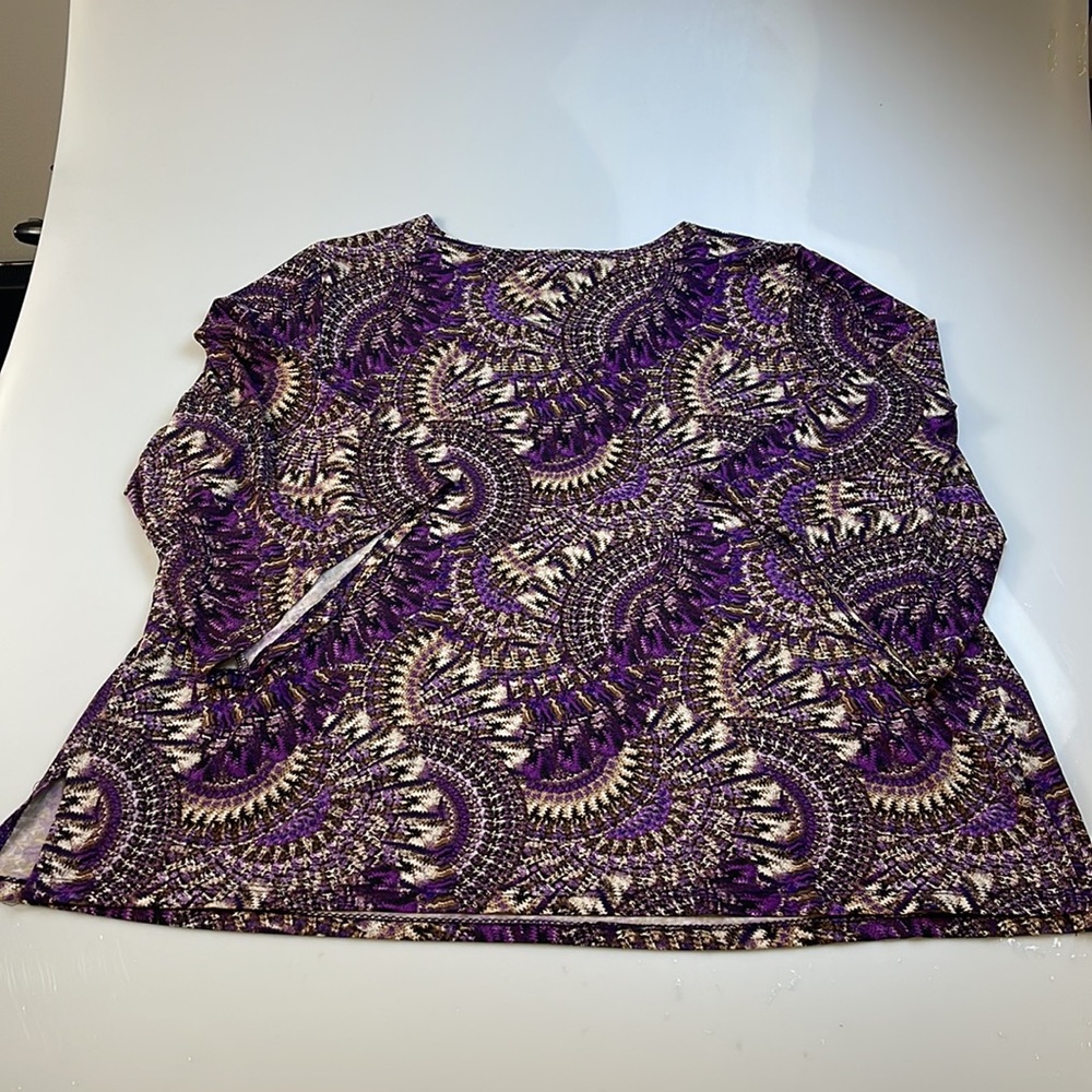 ROZ & ALI Size Women Top Blouse Purple Tan Print 3/4 Sleeve X22-32 - Picture 6 of 6